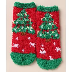 Cute Walk by Babyhug Knit Mid Calf Length Woolen Socks With Christmas Tree Design - Green Red
