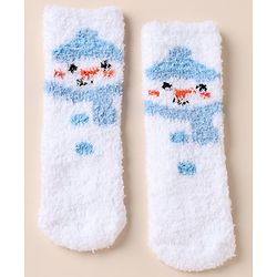 Cute Walk by Babyhug Knit Mid Calf Length Woolen Socks With Snow Design - White Blue