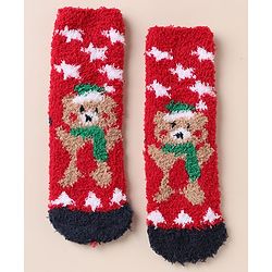 Cute Walk by Babyhug Mid Calf Length Woolen Socks With Snow Design - Red