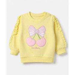 Babyhug 100% Cotton Heavy Gauge Knit Full Sleeves Sweatshirt With Cherry Print - Light Yellow