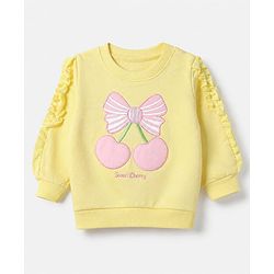 Babyhug 100% Cotton Heavy Gauge Knit Full Sleeves Sweatshirt With Cherry Print - Light Yellow
