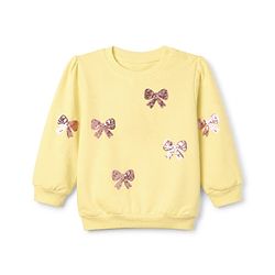 Babyhug Heavy Gauge 100% Cotton Knit Full Sleeves Sweatshirt with Bow Sequins - Yellow