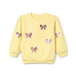Babyhug Heavy Gauge 100% Cotton Knit Full Sleeves Sweatshirt with Bow Sequins - Yellow