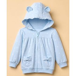 Babyhug 100% Cotton Knit Front Open Heavy Gauge Sweatshirt with Full Sleeves and Polka Dots Print - Light Blue