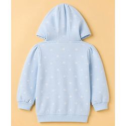 Babyhug 100% Cotton Knit Front Open Heavy Gauge Sweatshirt with Full Sleeves and Polka Dots Print - Light Blue