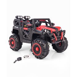 Babyhug Battery Operated Ride-On Jeep with Remote Control| Openable Doors, Music & LED Lights| Magic Swing Mode| Rechargeable Blattery| 20 kg Capacity| Toy for 18 Months6 Years| Black & Red