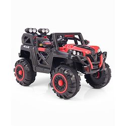 Babyhug Battery Operated Ride-On Jeep with Remote Control| Openable Doors, Music & LED Lights| Magic Swing Mode| Rechargeable Blattery| 20 kg Capacity| Toy for 18 Months6 Years| Black & Red