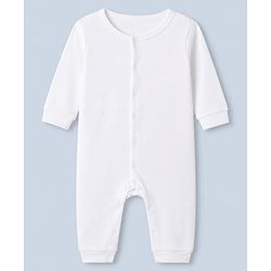 Babyhug 100% Cotton Interlock Knit Full Sleeves Solid Romper - White