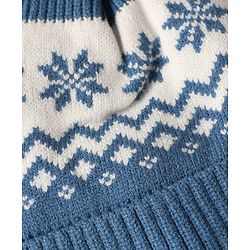 Babyhug Knit Woollen Pom Pom Cap With Geometric Design Blue - Diameter 11 cm