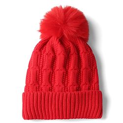 Babyhug Knit Woollen Pom Pom Cap Red- Diameter 11 cm