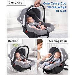 Babyhug Cloud Cradle 3-in-1 Baby Carry Cot  White Grey| Rocker & Baby Seat| Safety Harness| Adjustable Canopy| Lightweight Portable Design| Removable & Washable Cover| 015 Months