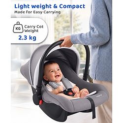 Babyhug Cloud Cradle 3-in-1 Baby Carry Cot  White Grey| Rocker & Baby Seat| Safety Harness| Adjustable Canopy| Lightweight Portable Design| Removable & Washable Cover| 015 Months