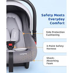 Babyhug Cloud Cradle 3-in-1 Baby Carry Cot  White Grey| Rocker & Baby Seat| Safety Harness| Adjustable Canopy| Lightweight Portable Design| Removable & Washable Cover| 015 Months