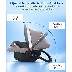 Babyhug Cloud Cradle 3-in-1 Baby Carry Cot  White Grey| Rocker & Baby Seat| Safety Harness| Adjustable Canopy| Lightweight Portable Design| Removable & Washable Cover| 015 Months