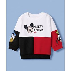 Babyhug Disney 100% Cotton Terry Knit Full Sleeves Sweatshirt and Pant Mickey Mouse Print in White