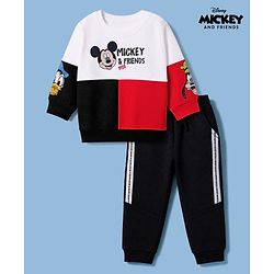 Babyhug Disney 100% Cotton Terry Knit Full Sleeves Sweatshirt and Pant Mickey Mouse Print in White
