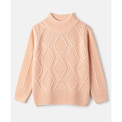 Babyhug Knit Pullover with Full Sleeves & Cable Knit Design - Peach