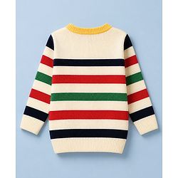 Babyhug Knit Full Sleeves Striped Sweater Set with B patch - Cream
