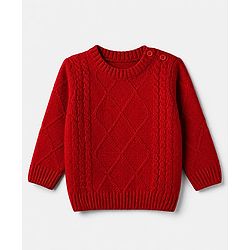 Babyhug Knit Full Sleeves Sweater and Pant Set with Cable Knit - Red