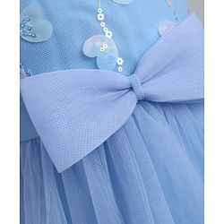 Babyhug Solid Mesh Woven Sequined Embroidery Sleeveless Party Dress with Bow Applique - Blue