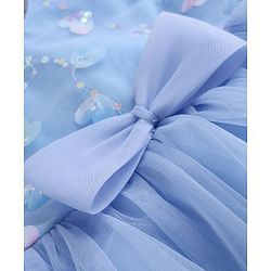 Babyhug Solid Mesh Woven Sequined Embroidery Sleeveless Party Dress with Bow Applique - Blue