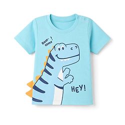 Babyhug 100% Cotton Knit T-Shirt with Half Sleeves and Dinosaur Print - Sky Blue