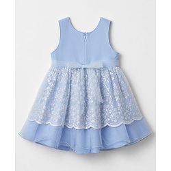Babyhug Mesh Woven Sleeveless Party Frock With Floral Embroidery - Blue