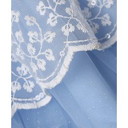 Babyhug Mesh Woven Sleeveless Party Frock With Floral Embroidery - Blue