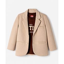 Babyhug Knit Full Sleeves Solid Blazer With Printed T-shirt in Beige
