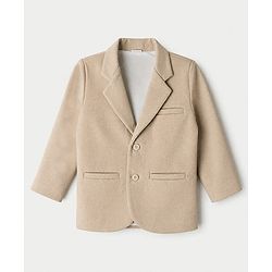 Babyhug Knit Full Sleeves Solid Blazer With Printed T-shirt in Beige