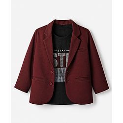 Babyhug Knit Full Sleeves Solid Blazer with Printed T-Shirt - Maroon