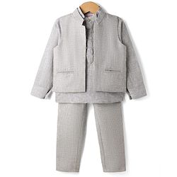 Babyhug Woven Full Sleeves  Shirt with Solid Jacket and Trousers  - Grey