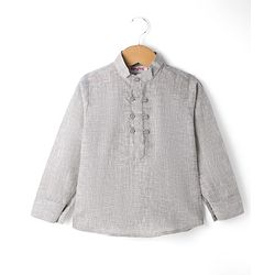 Babyhug Woven Full Sleeves  Shirt with Solid Jacket and Trousers  - Grey