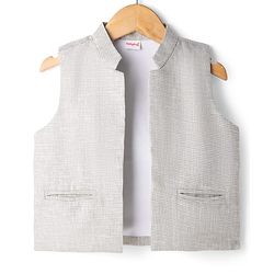 Babyhug Woven Full Sleeves  Shirt with Solid Jacket and Trousers  - Grey