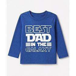 Babyhug Cotton Knit Full Sleeves T-Shirt & Pajama Night Suit with Best Dad in The Galaxy Text & Stars Print - Navy Blue