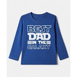 Babyhug Cotton Knit Full Sleeves T-Shirt & Pajama Night Suit with Best Dad in The Galaxy Text & Stars Print - Navy Blue