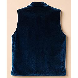 Babyhug Velour Knit Full Sleeves Solid Party Suit with Bow in Teal Blue