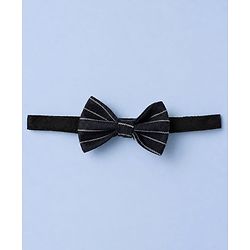 Babyhug Woven Full Sleeves Party Shirt & Pant Set With Bow & Suspender - White & Navy Blue