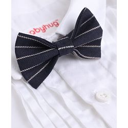 Babyhug Woven Full Sleeves Party Shirt & Pant Set With Bow & Suspender - White & Navy Blue