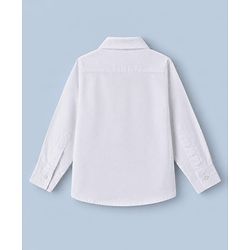 Babyhug Woven Full Sleeves Party Shirt & Pant Set With Bow & Suspender - White & Navy Blue
