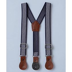 Babyhug Woven Full Sleeves Party Shirt & Pant Set With Bow & Suspender - White & Navy Blue