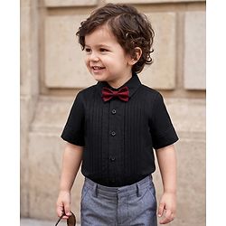 Babyhug Woven Solid Full Sleeves Party Shirt with Bow - Black