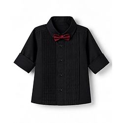 Babyhug Woven Solid Full Sleeves Party Shirt with Bow - Black