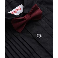 Babyhug Woven Solid Full Sleeves Party Shirt with Bow - Black