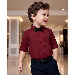 Babyhug Woven Full Sleeves Solid Party Shirt With Bow - Maroon
