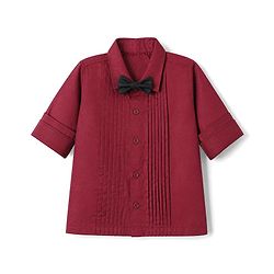 Babyhug Woven Full Sleeves Solid Party Shirt With Bow - Maroon