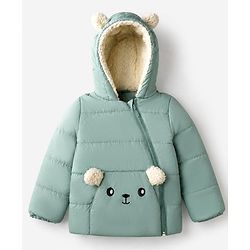 Babyhug Woven Padded/Quilted/ Winter Jacket with Full Sleeves and Bear Print - Mint