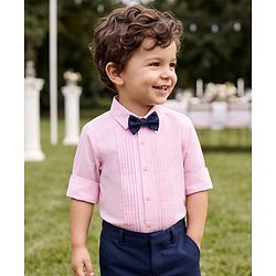 Babyhug Woven Full Sleeves Solid Party Shirt With Bow - Pink