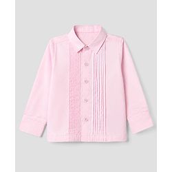 Babyhug Woven Full Sleeves Solid Party Shirt With Bow - Pink
