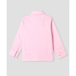 Babyhug Woven Full Sleeves Solid Party Shirt With Bow - Pink